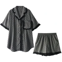lace purple woman home wear summer short sleepwear set 2 pieces black color pyjamas pj set designer pajamas