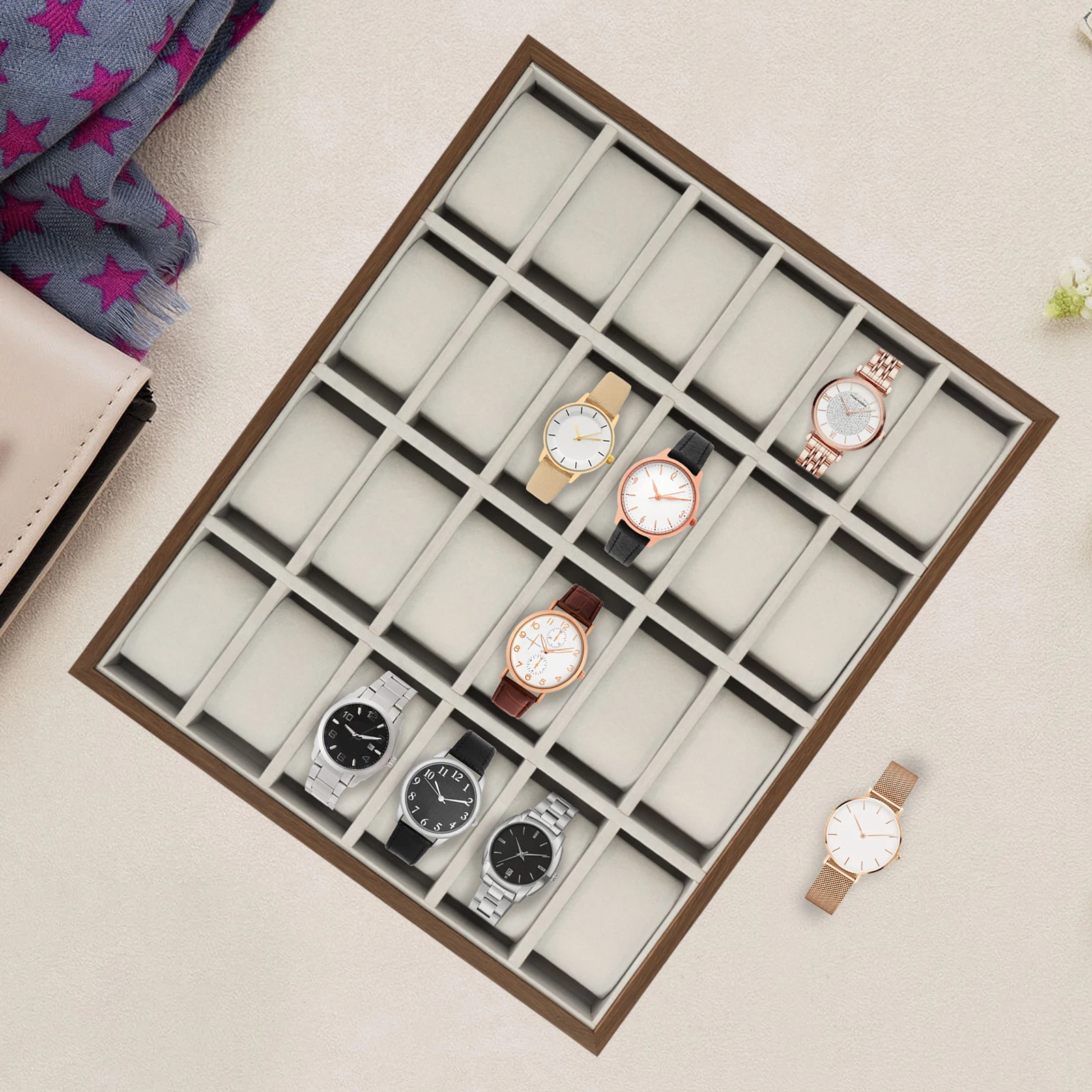 24-slot Watch Case With Large Glass Lid Removable Watch Pillows  Watch Box Organizer Gift For Loved Ones
