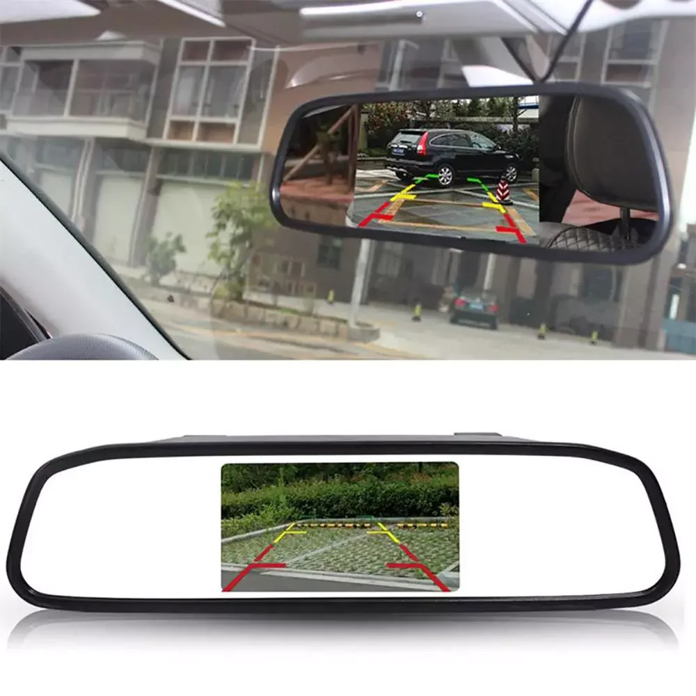 

Car Reversing Parking Monitor Camera Auto 5 Inch Rearview Mirror LCD Display Waterproof Rear Cam LED Lights Vehicle Accessories