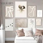 Настенная Абстрактная живопись, Постер в стиле бохо с рисунком линий и грибов, постеры для пар, настенные картины в скандинавском стиле, украшение для гостиной