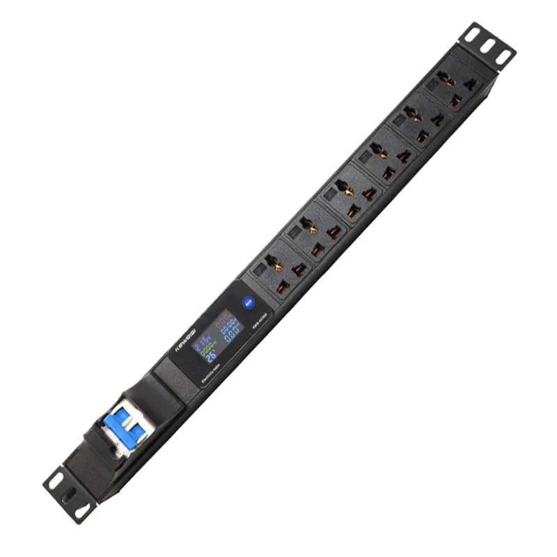 Cabinet Rack Mount PDU Power Strip Current Voltage Power Temperature Electricity Meter 6 Ways Outlet 16A air switch breaker