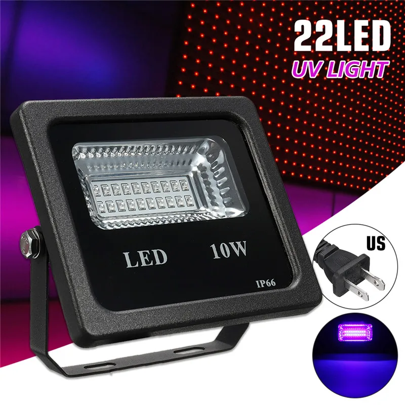 380nm 400nm LED UV Floodlight AC90-265V Waterproof Ultravilet Lamp 2835 Chips 22leds 10W LED Black Light For Party Halloween