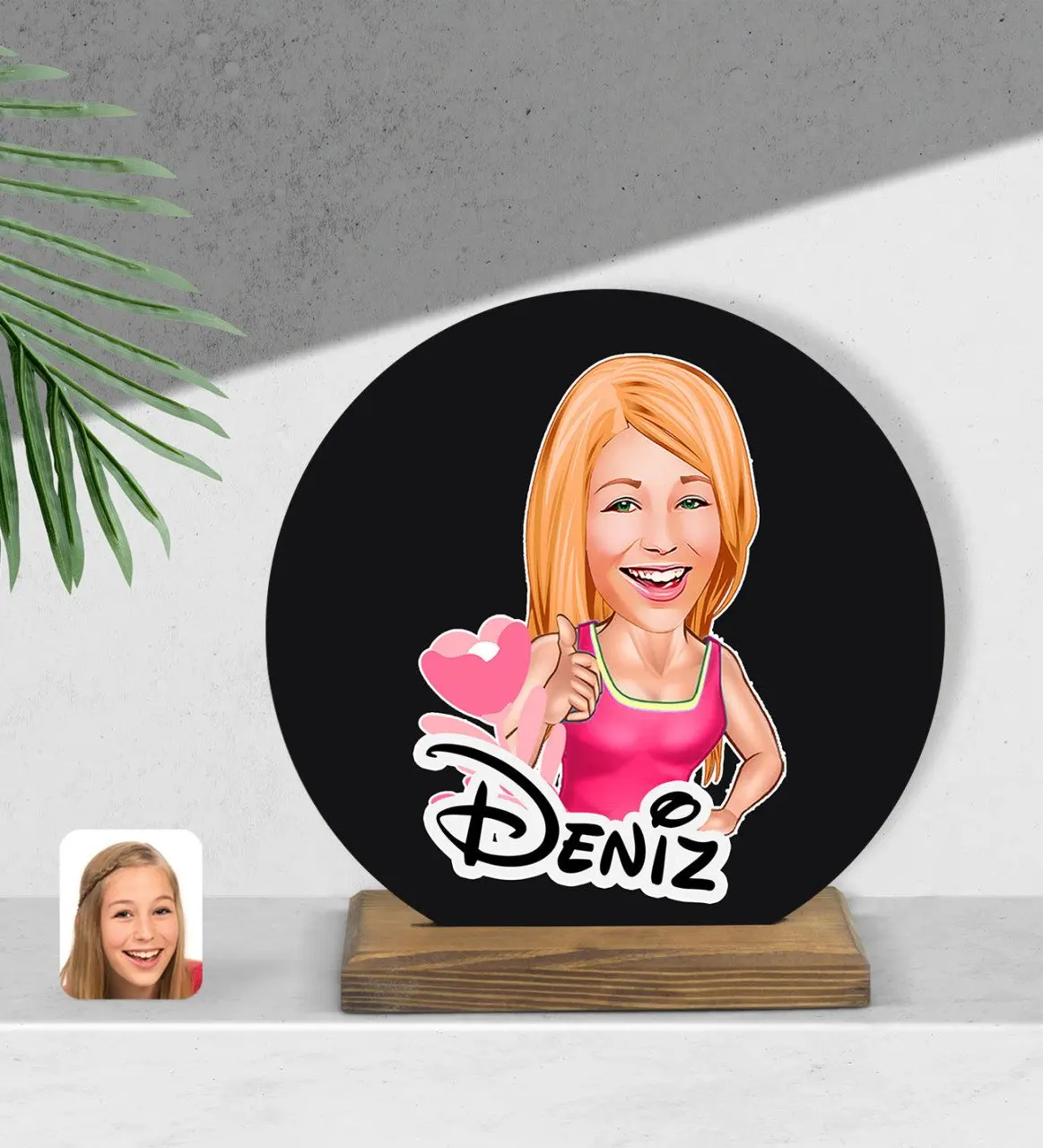 

Personalized women cartoon round wooden Biblo-49