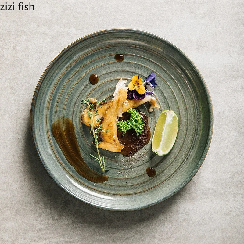 Винтажная Резьбовая керамическая плоская тарелка для стейка десертная тарелки