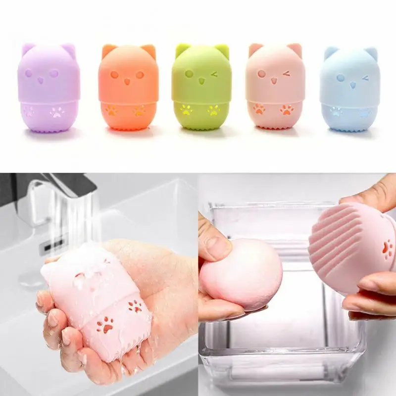 

Portable Beauty Egg Protector Travel Meow Powder Puff Makeup Drying Box Dust-proof Eggshell Sponge Egg Silicone Storage Box Rack