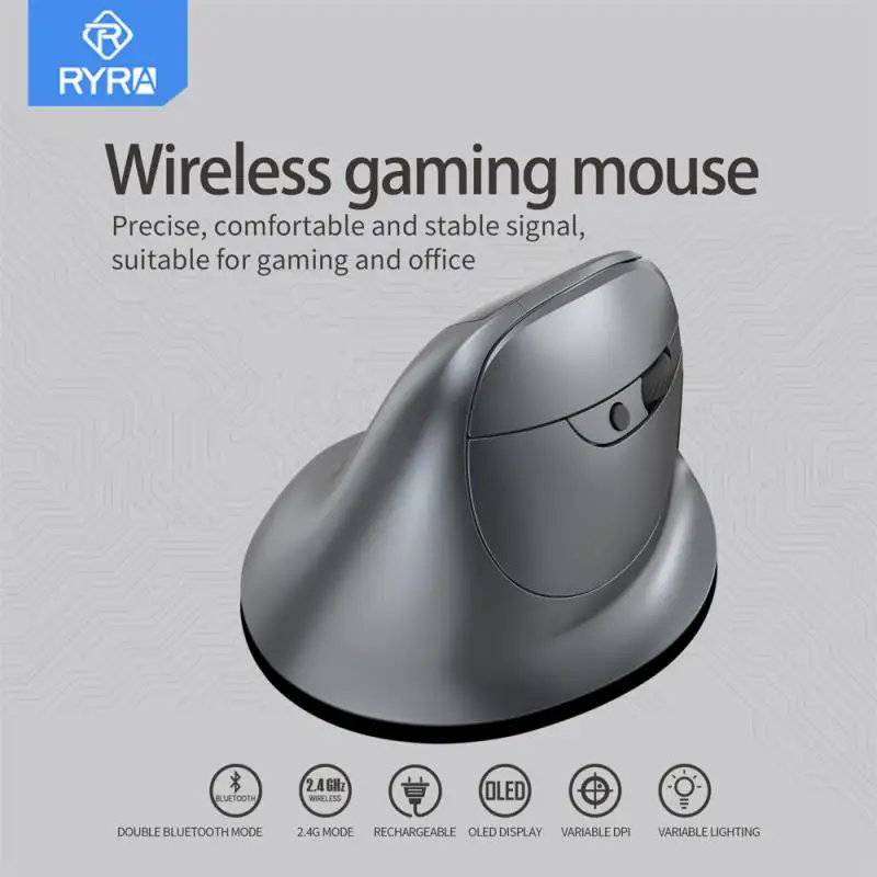 

Вертикальная мышь RYRA с перезаряжаемым дисплеем, Беспроводная игровая Bluetooth мышь для компьютера, ноутбука, эргономичная Бесшумная оптическая мышь 2,4 GUSB