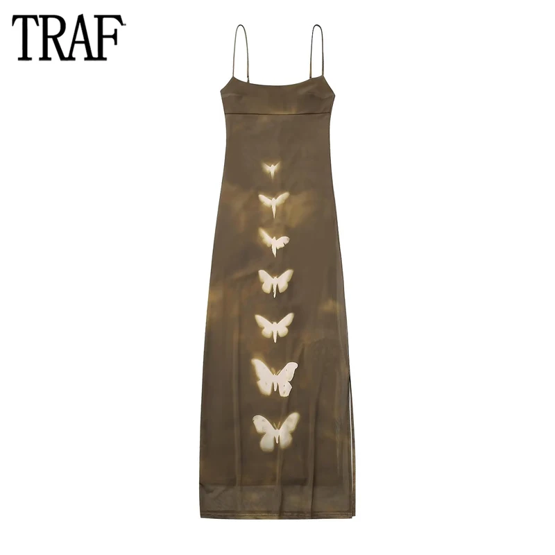 

TRAF Butterfly Slip Dress Woman Sexy Tulle Long Dresses for Women Bodycon Evening Dresses Woman Summer Backless Maxi Dress 2023