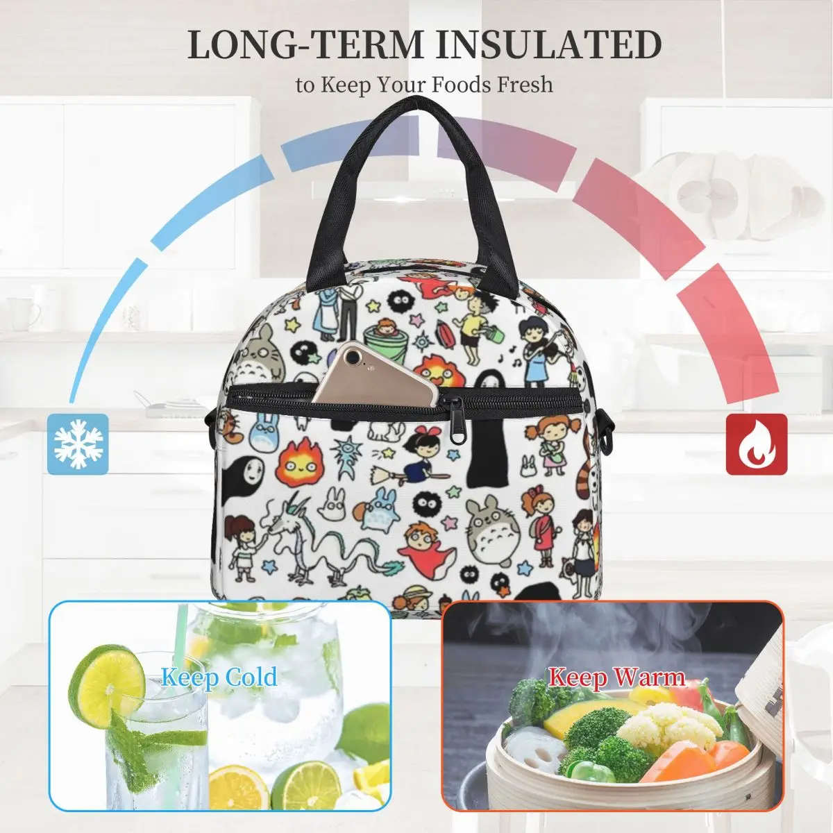 

Persil Totoro Lunch Bag with Handle Japanese Anime School Cooler Bag Clutch Meal Portable Thermal Bag