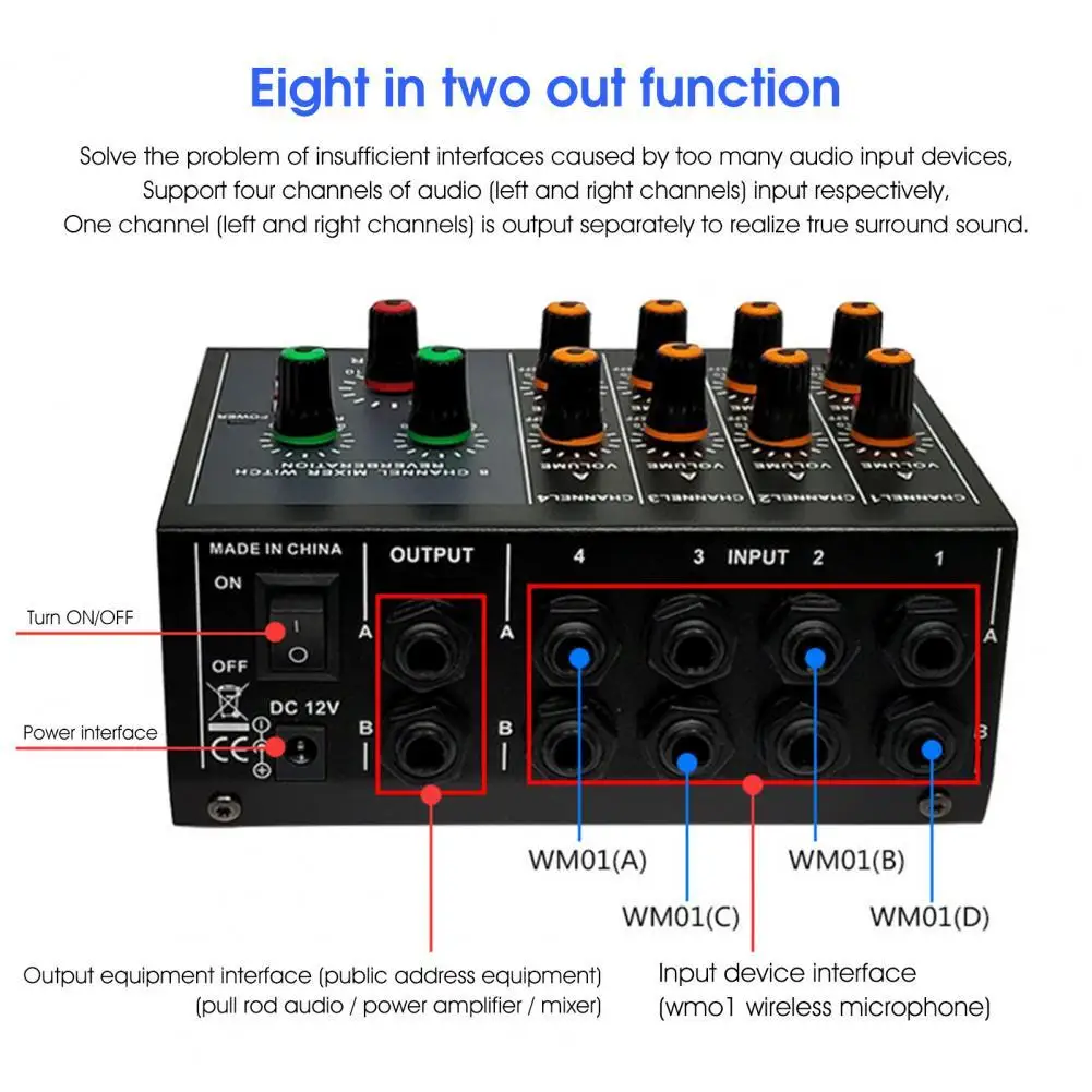 

Wide Compatibility Useful High Fidelity Sound Mixer 8 Channels Microphone Mixer Professional for Live Streaming