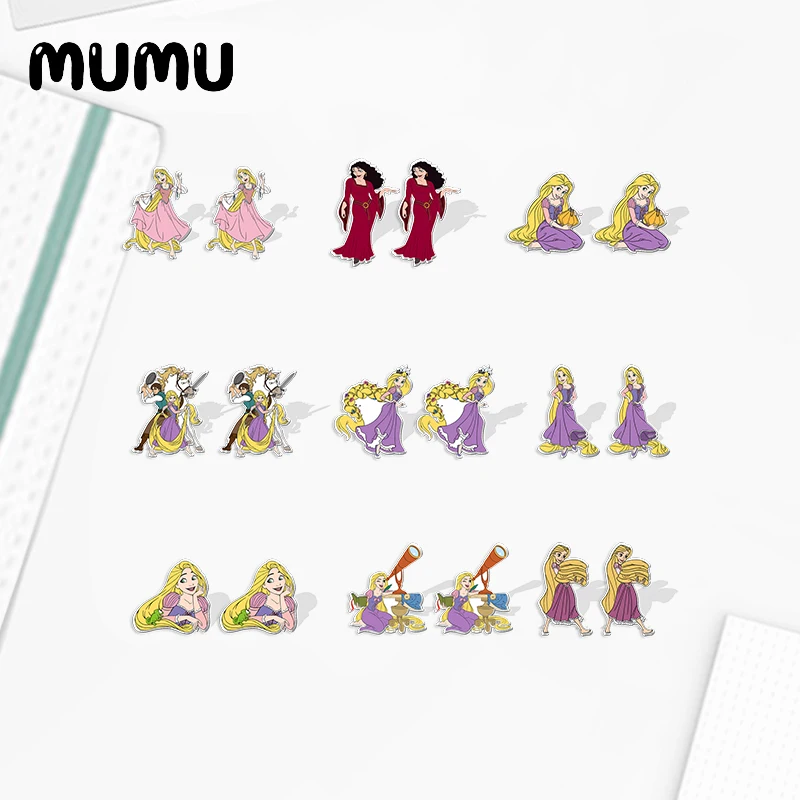 2024 новые серьги-гвоздики принцессы Рапунцель Мультяшные ювелирные изделия из