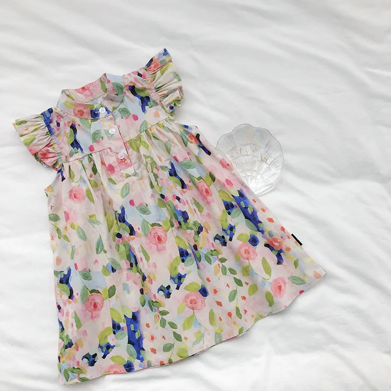 

Girls Dress Sleeveless 2023 Summer New Korean Version Fashion All-match Floral Lovely Sweet Playful Princess Dress Kids Clothes