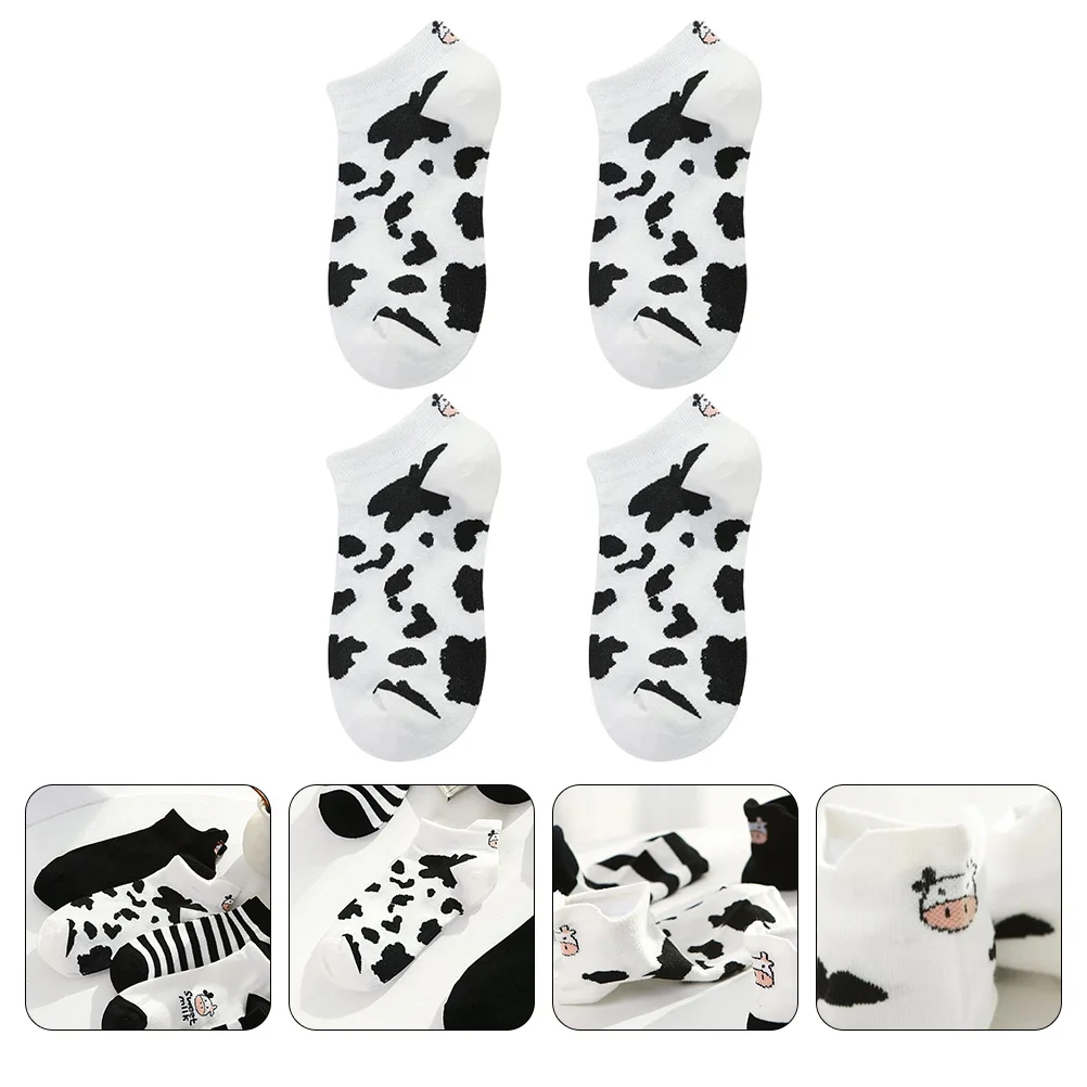 

2 Pairs Socks Fashion Cow Pattern Teens Clothing Accessories Casual Socks Foot Socks Ankle Socks