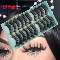 10 pairs woman natural wispies lashes pure hanmdade lash extension tools 3d faux mink hair thick long false eyelashes