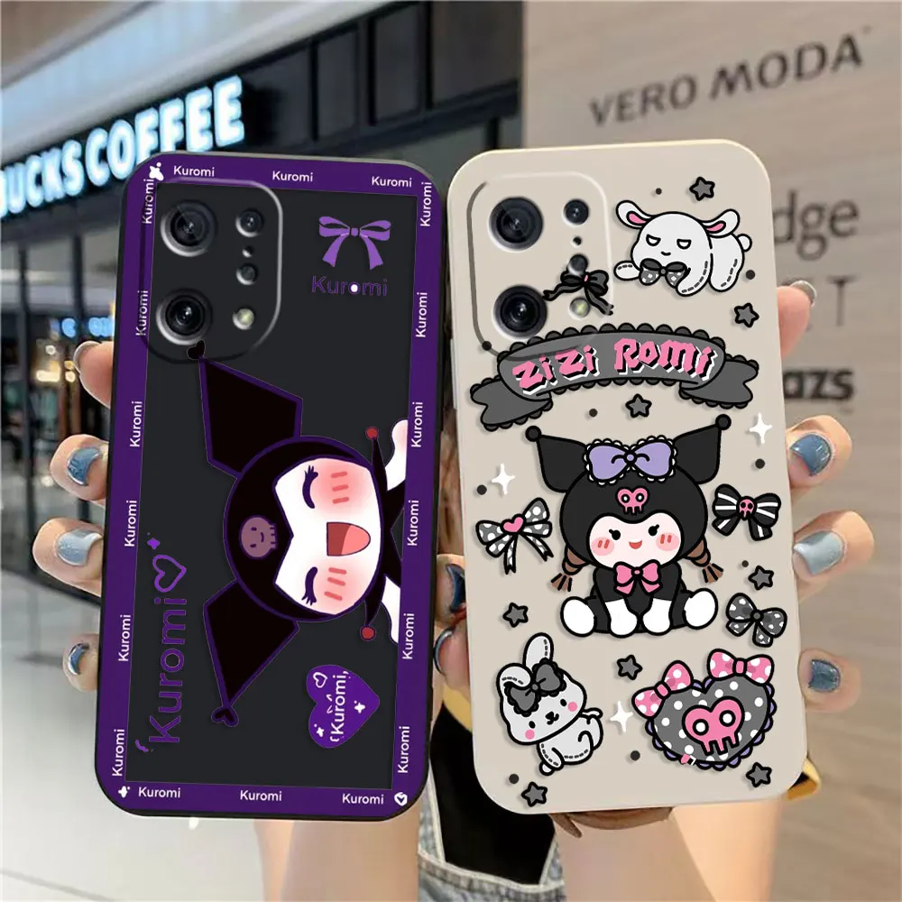 

Case For OPPO FIND X5 X3 X2 REALME X50 RENO 2 4Z 4 6 7 Lite 5Z 5F 7Z 4G 5G PRO Simple Liquid Silicone Case Cute K-Kuromi Cat