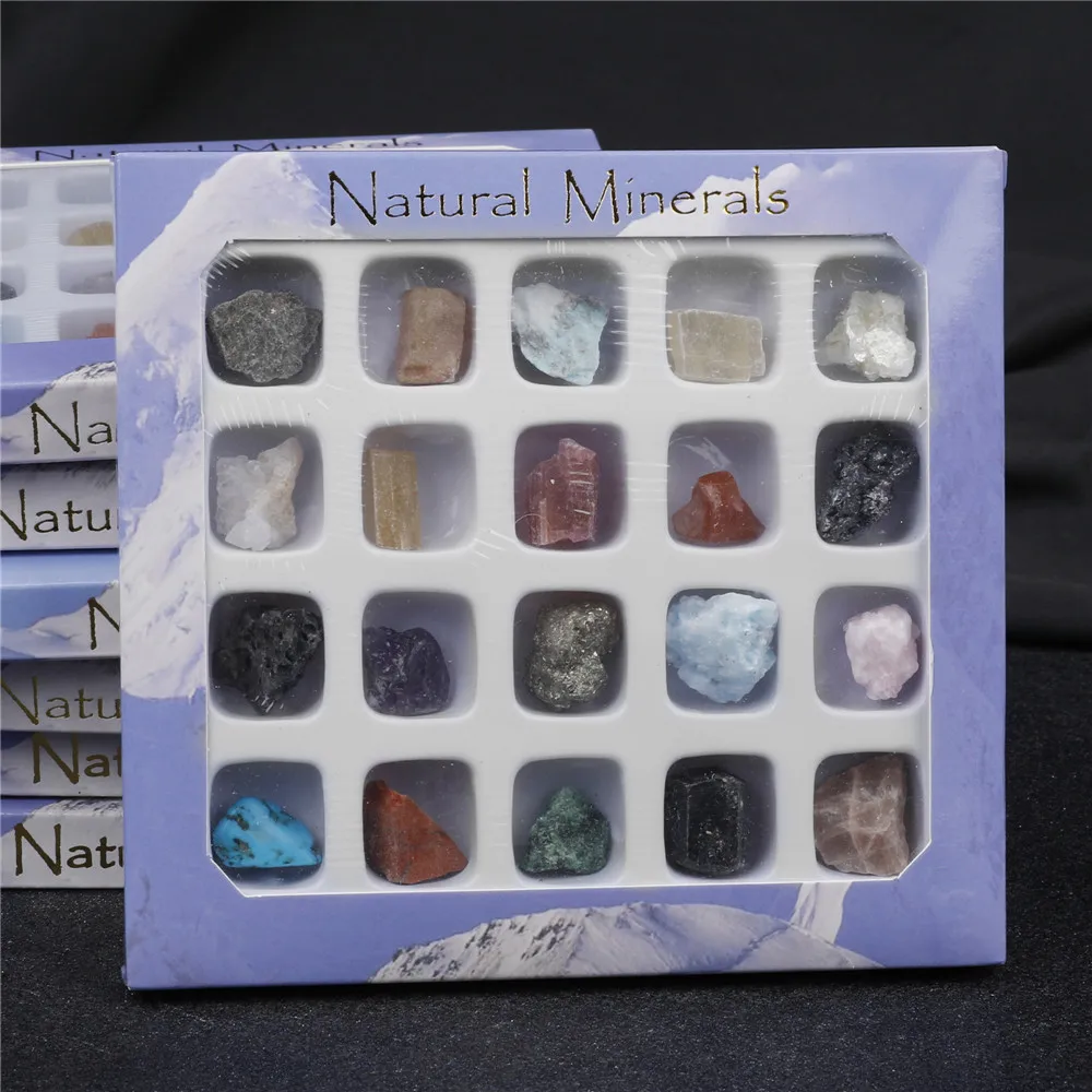 

20 Minerals Mixed Primitive Rock Samples Natural Stone Box Raw Mineral Crystal Fluorite For Home Education Decoration