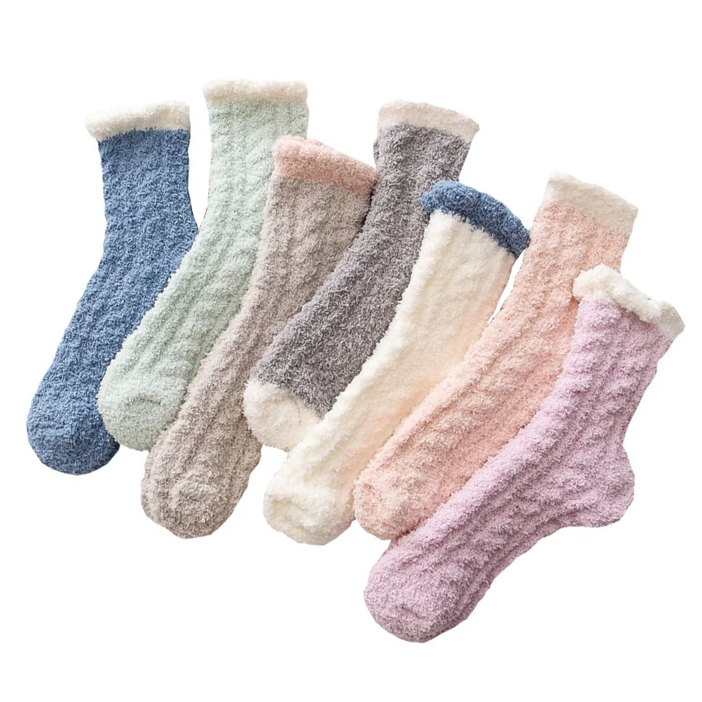 

7 Pairs Coral Fleece WoCozy Slippers Mid-calf Length Warm Stockings Thickened Female Household Girl Comfortable