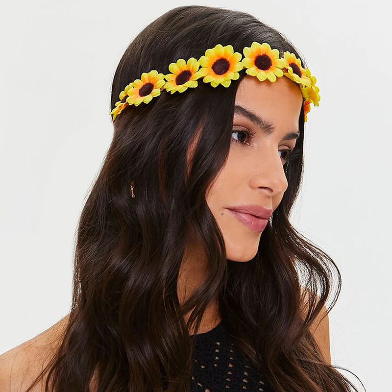 

Summer Boho Sunflower Garland Floral Wreath Woven Classic Daisy Headband for Women Female Girls Hawaii Beach Hair Accessories
