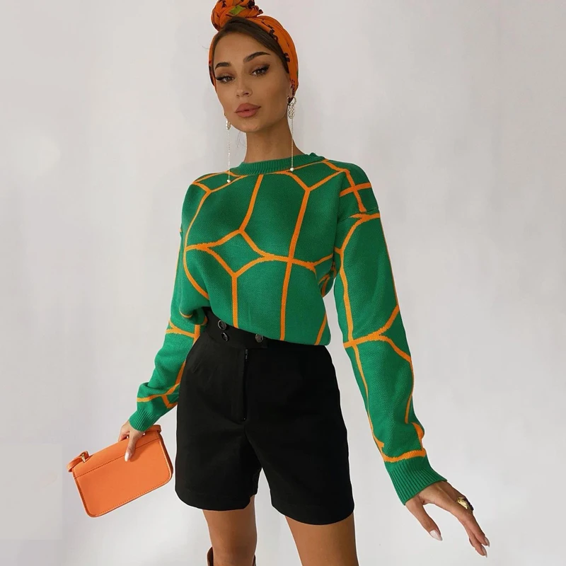 

Autumn Winter Korean Fashion Women Sweater Wool O-neck Pullover Printed Pure Sweaters Casual Knitted Tops Female Pullovers