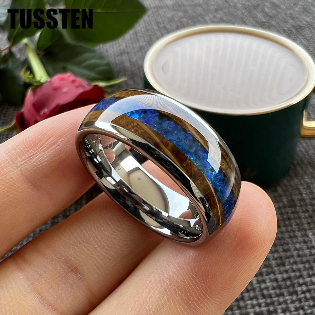 TUSSTEN 8 мм виски дерево синий зеленый опал инкрустация золото Вольфрам кольцо для