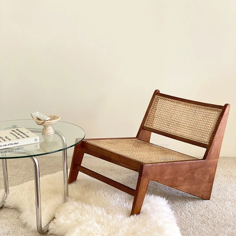 Японский ротанговый стул для гостиной с деревянной спинкой, дизайнерский диван-кресло для дома, северная мебель, одноместное ленивое.