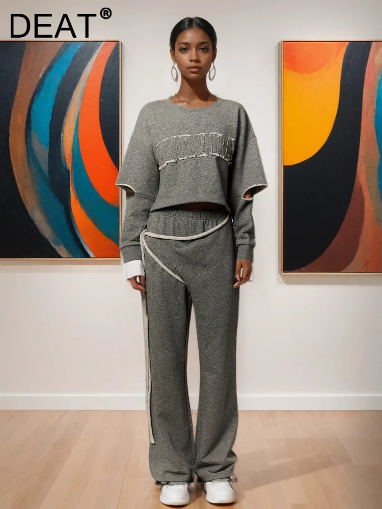 Женский свитшот с длинными рукавами DEAT повседневные брюки в стиле пэчворк
