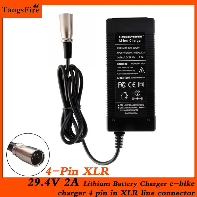 

Charger 2A 29.4V Electric Bike Charger For 24V 25.2V 25.9V 29.4V 7S Lithium Battery Pack E-bike Charger 4Pin XLR Line Connector