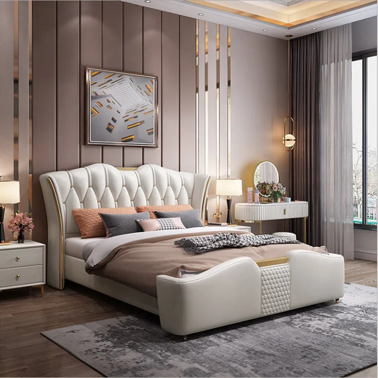 

Nordic high-end Luxury Bed Set Double King Leather Beds minimalist bedroom leather simple modern customization