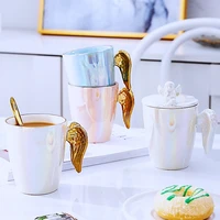 european style ceramic cup creative girl heart angel wings mug couple water cup coffee cup with lid office milk breakfast cup