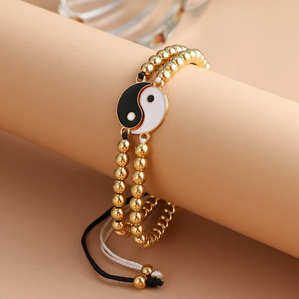 

Tai Chi Yin Yang Couple Bracelets Alloy Pendant Adjustable Braid Chain Beaded Bracelet Women Handmade Jewelry Best Friend Gift
