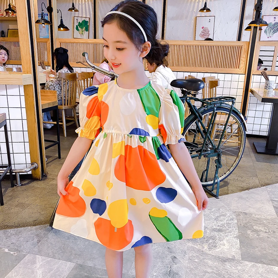 Летнее платье в горошек для девочек повседневное стильное детское одежда