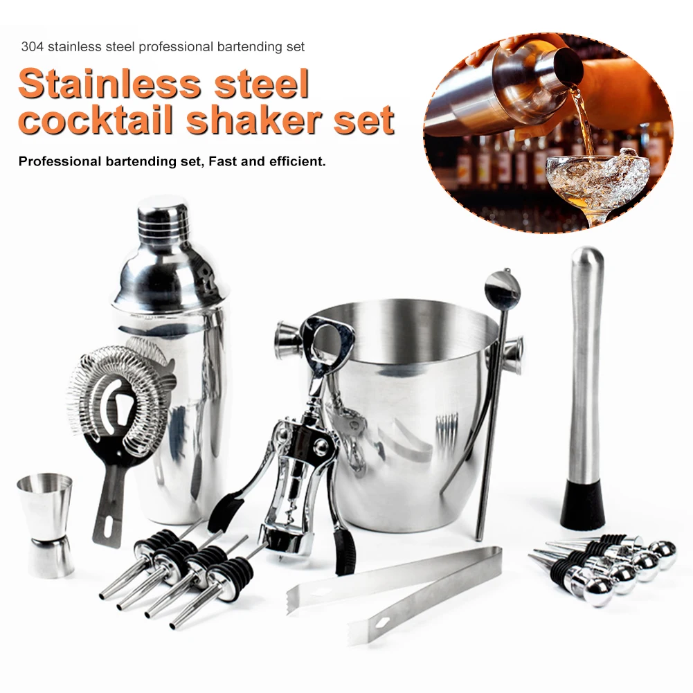 

16PCS/Set 550ML 750ML Stainless Steel Cocktail Shaker Wine Mixer Drink Bartender Browser Kit Barware Set Bar Tools