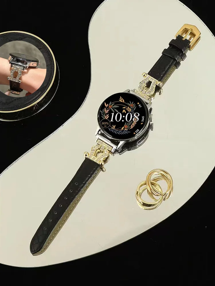 

Luxury strap for Samsung Galaxy watch 4/classic/3/5/5 pro/Active 2 40mm 44mm women Leather Diamond bracelet 20/22mm watch strap