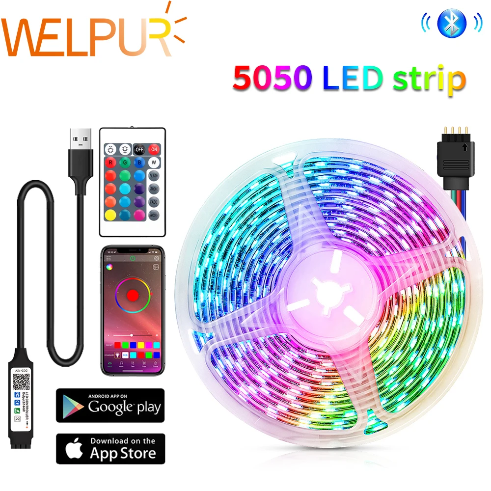 Гибкая светодиодная подсветка 5 В RGB 5050 USB управление через приложение для