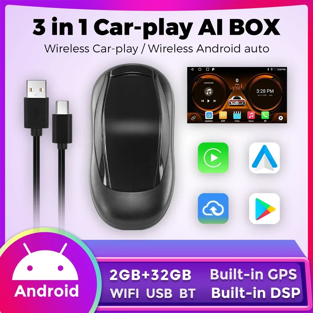 2 + 32 Гб Android Ai Tv Box Беспроводной Carplay Автомобильное Содержимое Streamer Plug And Play С Youtube