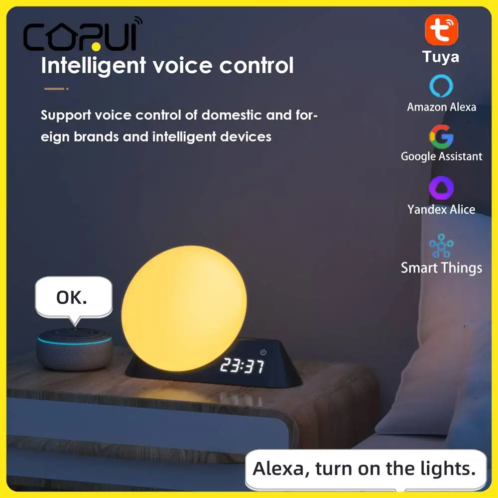 

Tuya Wifi Sleep Artifact Smart Wake Up Light With Alarm Clock 15 Soothing Sound RGBW Colour Support Alexa Google Home Smart Home