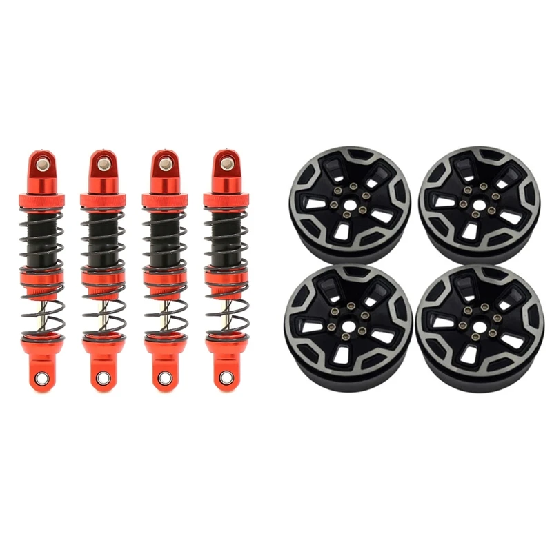 

4Pcs Shock Absorbers Oil Damper With 4Pcs Rock Wheel Hub 2.2-Inch Beadlock Wheel Rims,For 1/10 RC Car Axial SCX10 TRX4