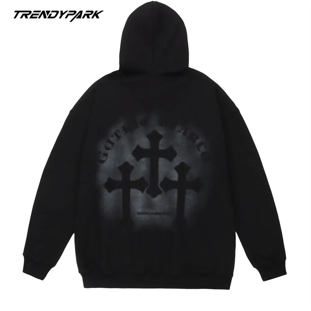 Men's Oversized Hoodies Goth Cross Print Hooded Sweatshirt 2022 Harajuku Streetwear Women's Sweatshirt Autumn Casual Clothing