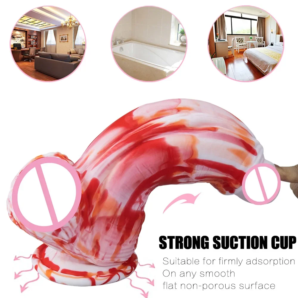 Огромный силиконовый фаллоимитатор толстый член красочный монстр анальный