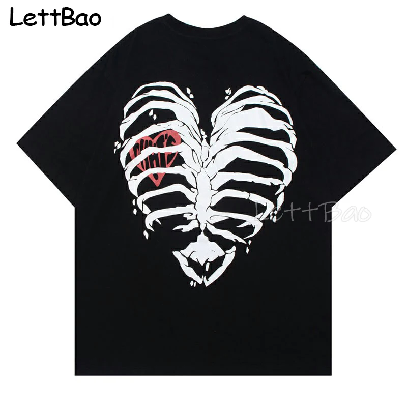 

Rose Skull Printing Men's T-shirt Short Sleeve Oversized Male Tops Summer Casual Unisex Tees Korean Clothing Punk Men's Shirts