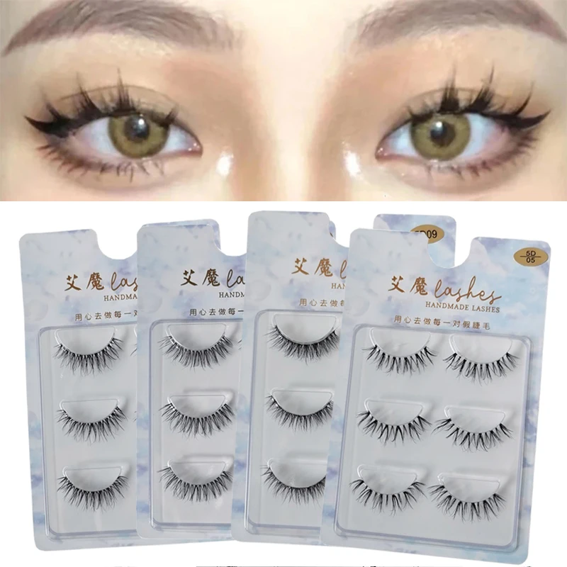 

3 Pairs New Natural Fairy Cross Curling Little Devil Lash Extension Wispy Long Big Eyes Soft Daily Eye Makeup False Eyelashes