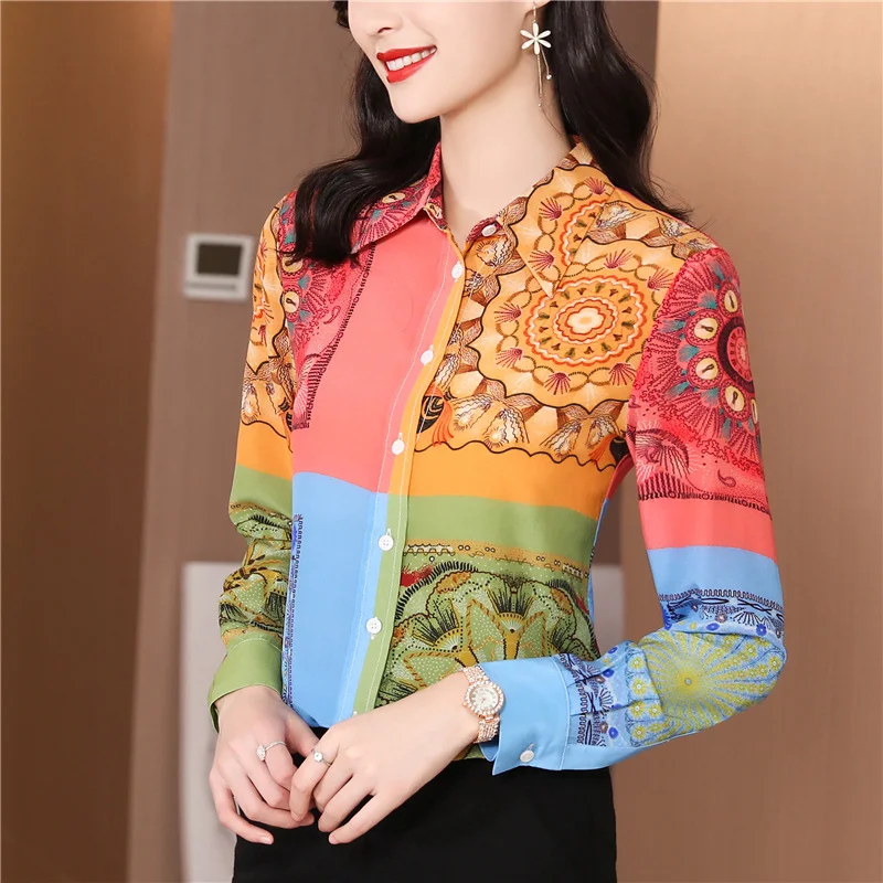 

New elegant ladies shirts Fashion printing women blouses New chic Spring autumn causal Long sleeve slim blouses mujer blusas