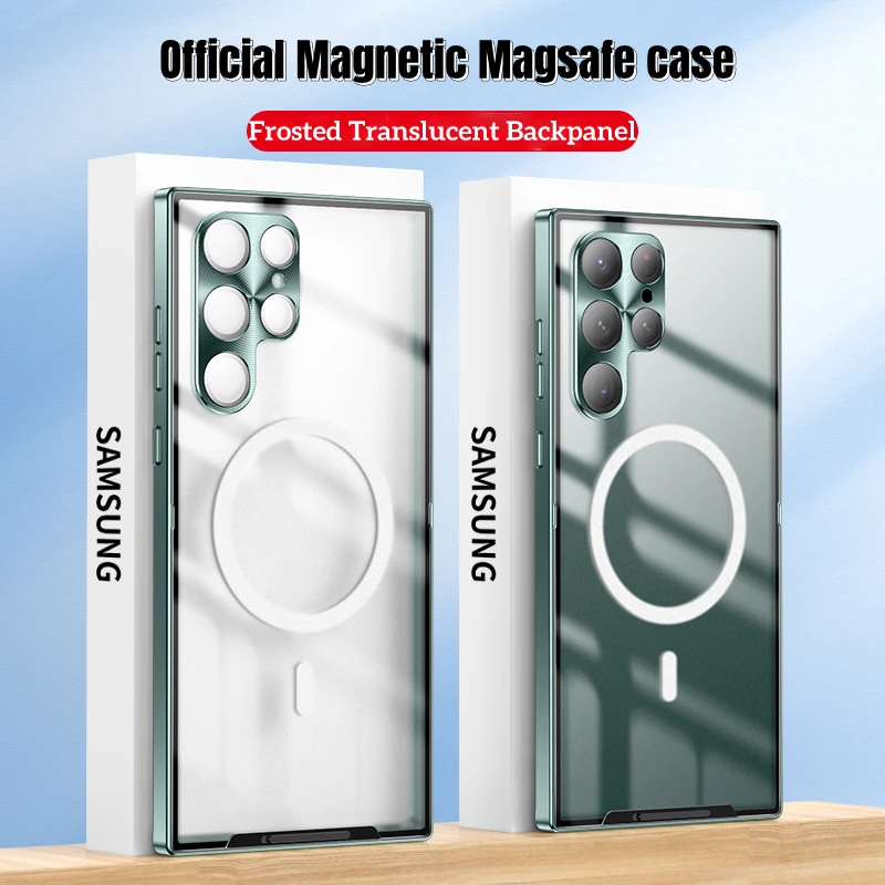 

Magnetic Magsafe case For Samsung Galaxy S22 S21 Ultra Metal aluminium alloy Fram Glass Lens frosted protective ultra-thin cover