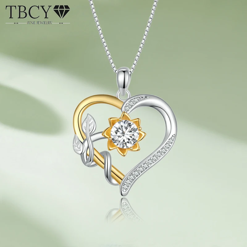

TBCYD D Color Moissanite Necklace Heart Pendant 925 Sterling Sliver White Gold Plated Chain with GRA Fine Neck Chain for Women