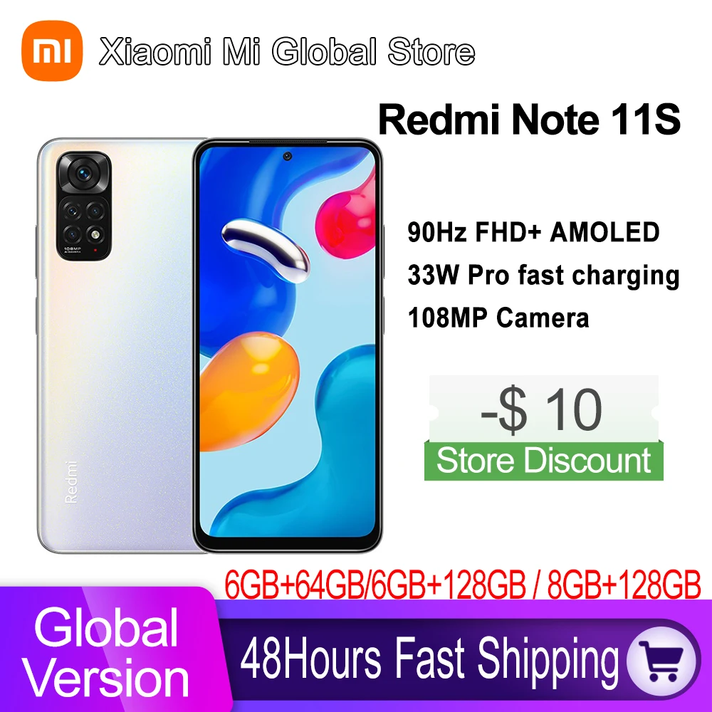 Global Version Xiaomi Redmi Note 11S Smartphone 64GB/128GB Helio G96 Octa Core 33W Pro Fast Charging 108MP Quad Camera 5000mAh