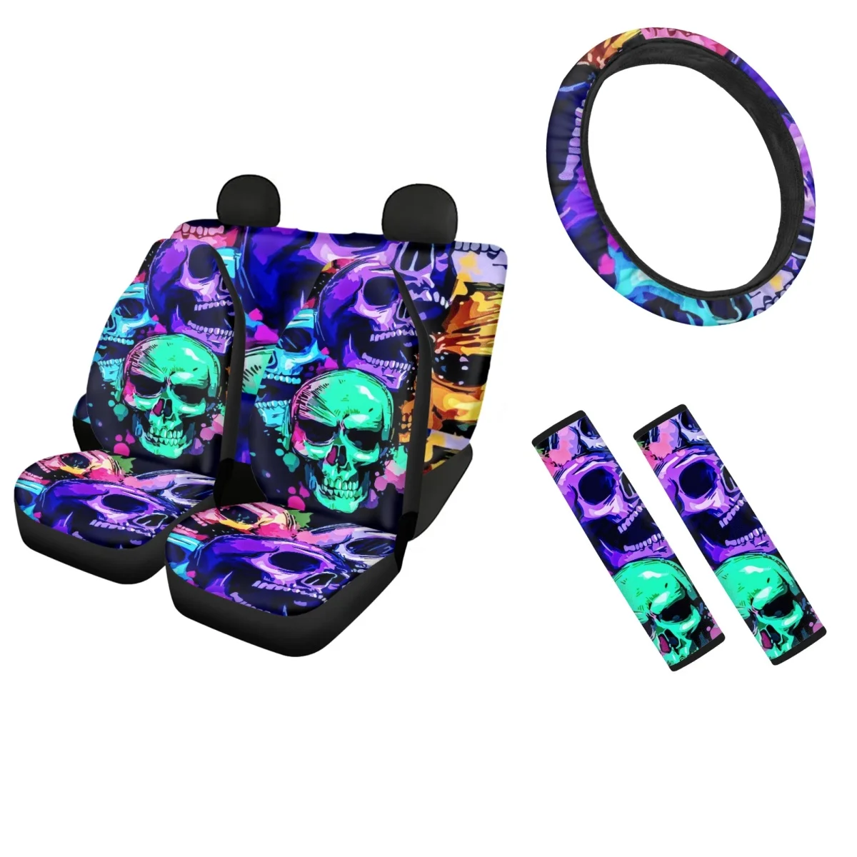 

POD Dropshipping Gothic Colorful Printing Heavy-Duty Nonslip Car Seat Cover Elastic Vehicles Steering Wheel Soft Seat Belt Cover