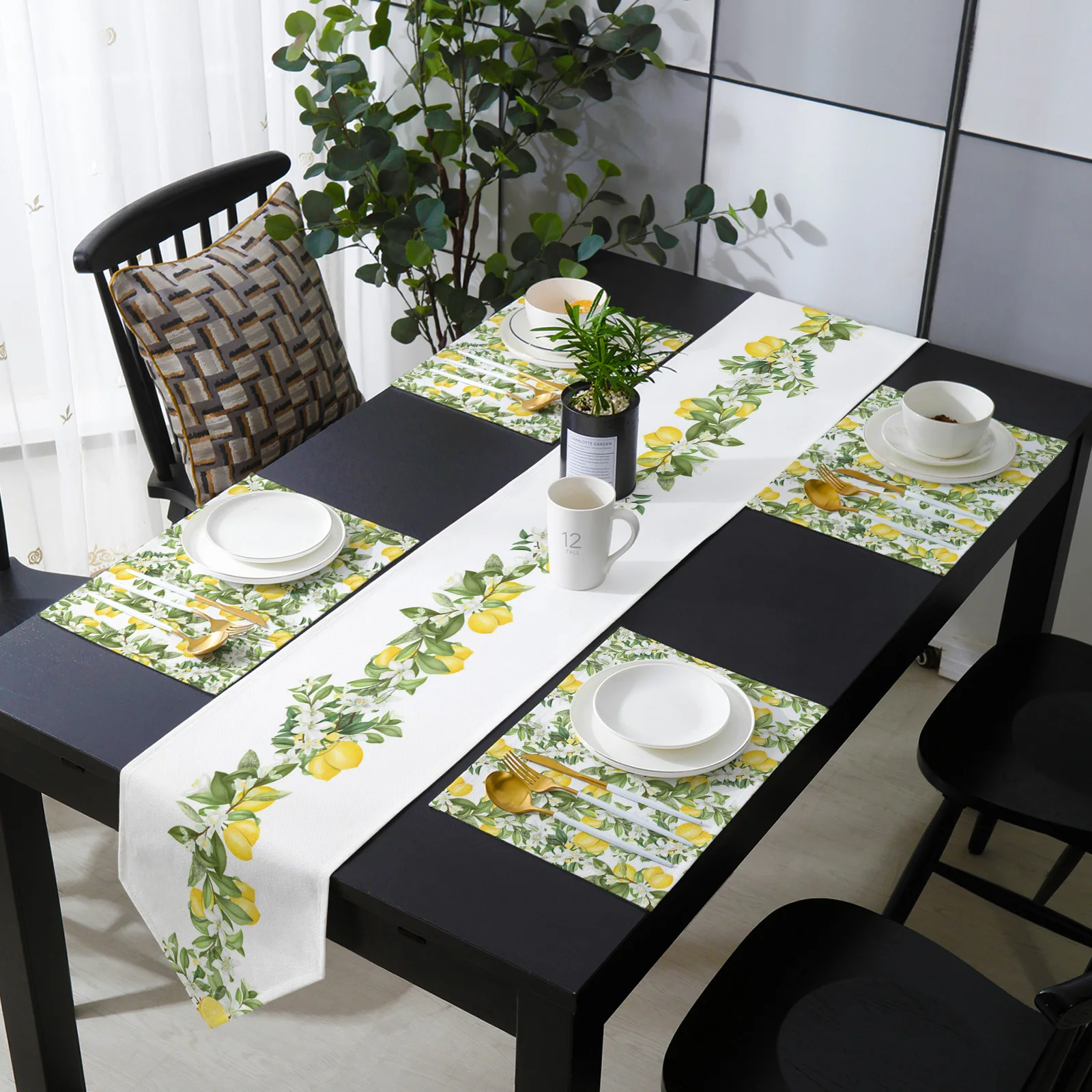 Mantel Individual con diseño de hojas de limón y flores, tapete de verano para mesa de comedor, decoración para el hogar y boda