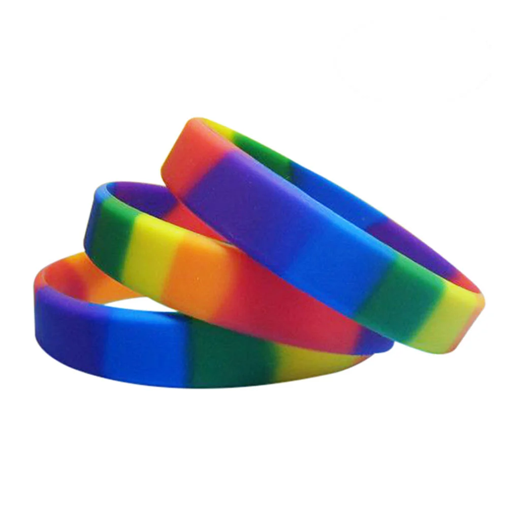 

10 радужных резиновых браслетов, разноцветные резиновые браслеты, радужные спортивные резиновые браслеты, силиконовые радужные браслеты, радужные браслеты