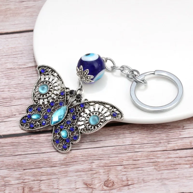 

Turkish Blue Eyes Rhinestone Butterfly Amulet Pendants Lucky Charms Wall Hanging Pendant Blessing Gift Car Hanging Decorations