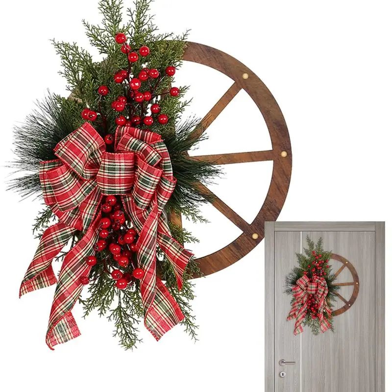 

Artificial Christmas Wreath Non Fade Realistic Red Berry Christmas Garland Ornaments With Bow For xmas Front Door Decoration