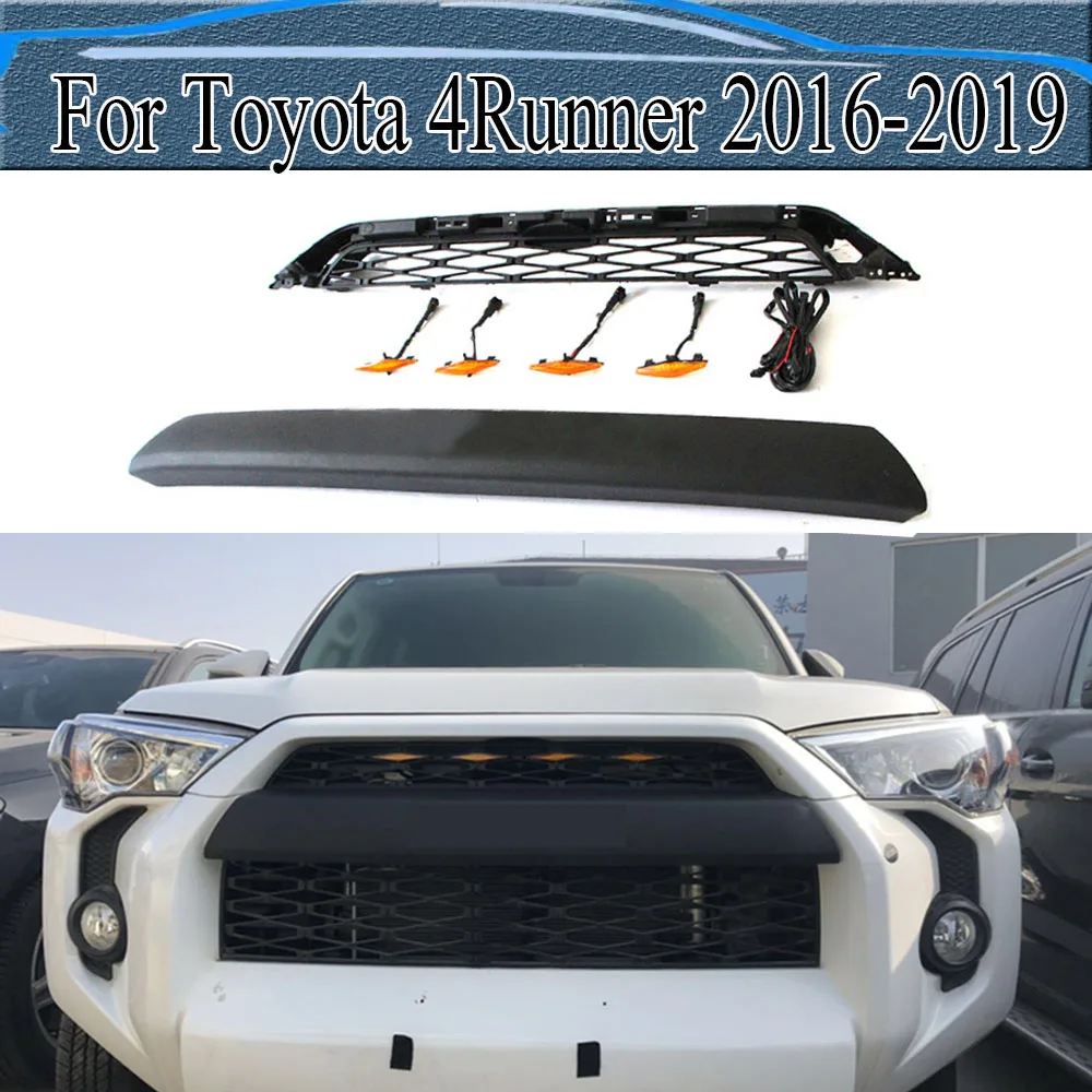 

For Toyota 4Runner 2016-2019 Racing Grills Hood Mesh Facelift Car Exterior Accessories Front Bumper Grill With Led Mask Grille
